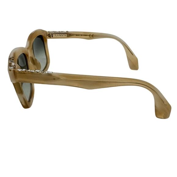 Lanvin Neutral Square Tortoiseshell Jeweled Rhinestone Sunglasses & case beige - Picture 9 of 11